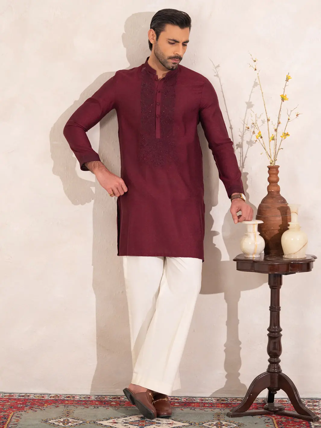 Maroon Formal Embroidered Kurta - Al-K-Sp-068 1