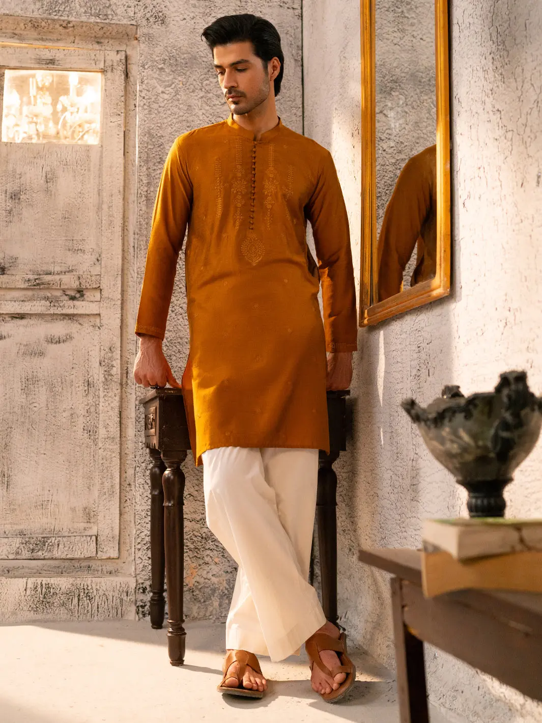 Mustard Formal Embroidered Kurta - Al-K-Sp-069 1