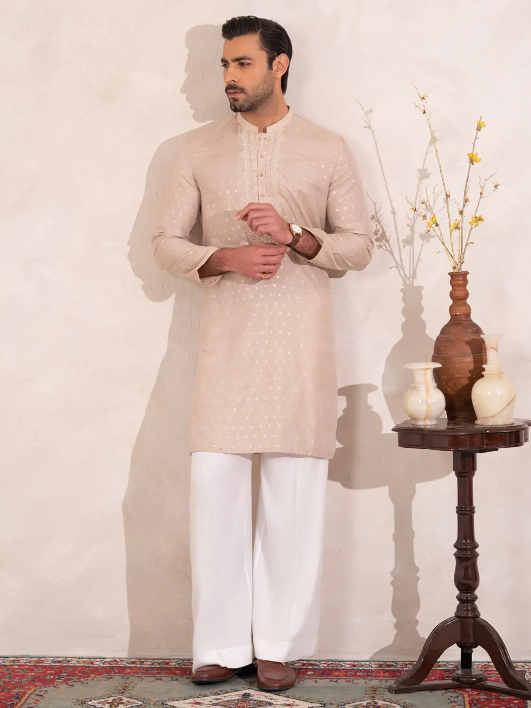 Beige Plain Special Kurta - Al-K-Sp-072B 1