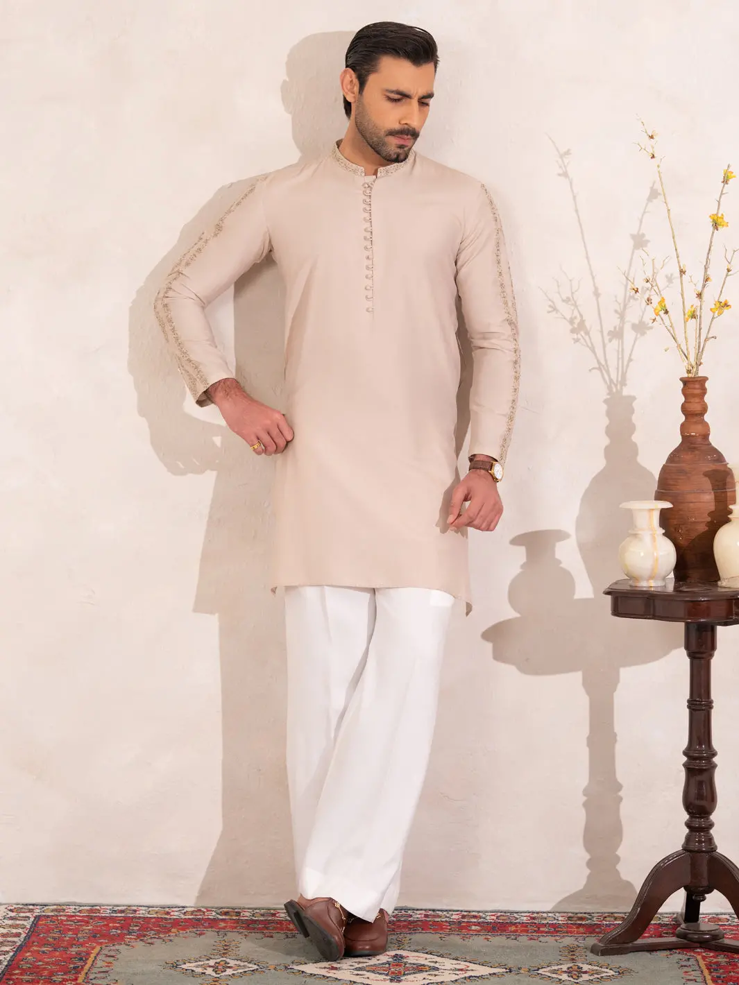 Beige Semi-Formal Special Kurta - Al-K-Sp-073 1