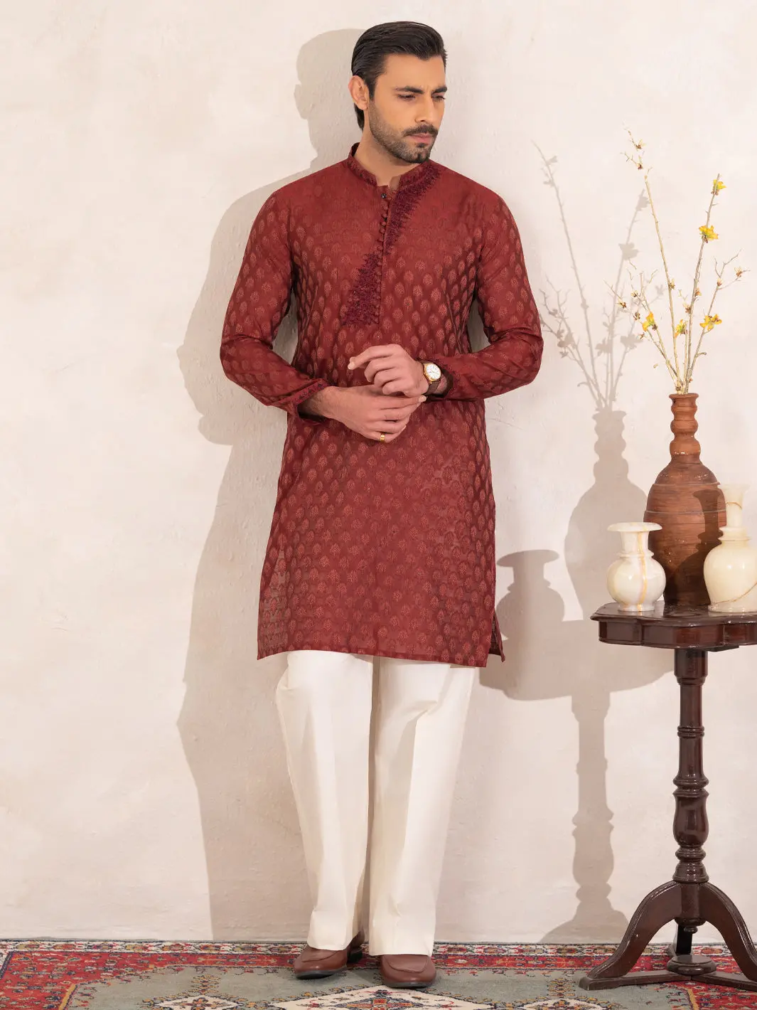 Maroon Formal Special Kurta - Al-K-Sp-074 1