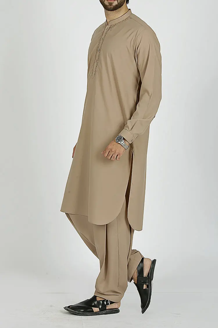 Sand Color Blended Kameez Shalwar - Al-Ks-2151 1