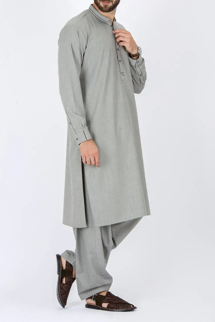 Ash Grey Blended Kameez Shalwar - Al-Ks-2328 1