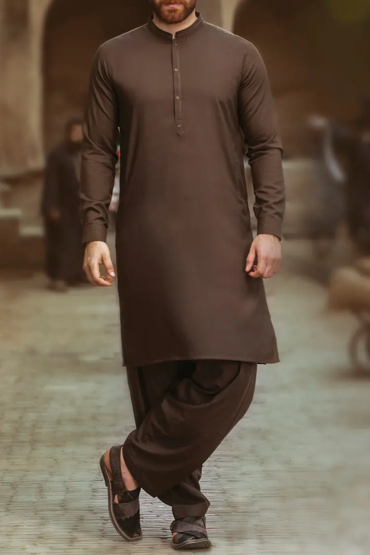 Brown Cotton Kameez Shalwar - Al-Ks-2371 1
