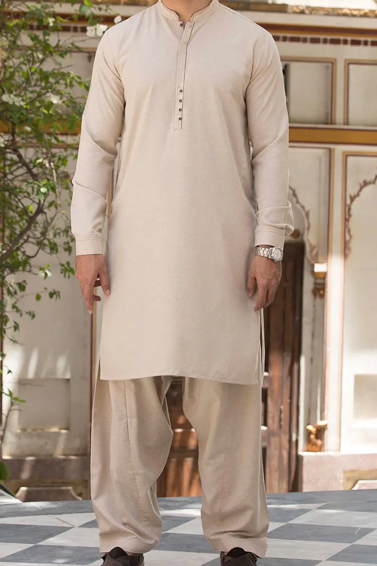 Sand Colored Blended Kameez Shalwar - Al-Ks-2403 1