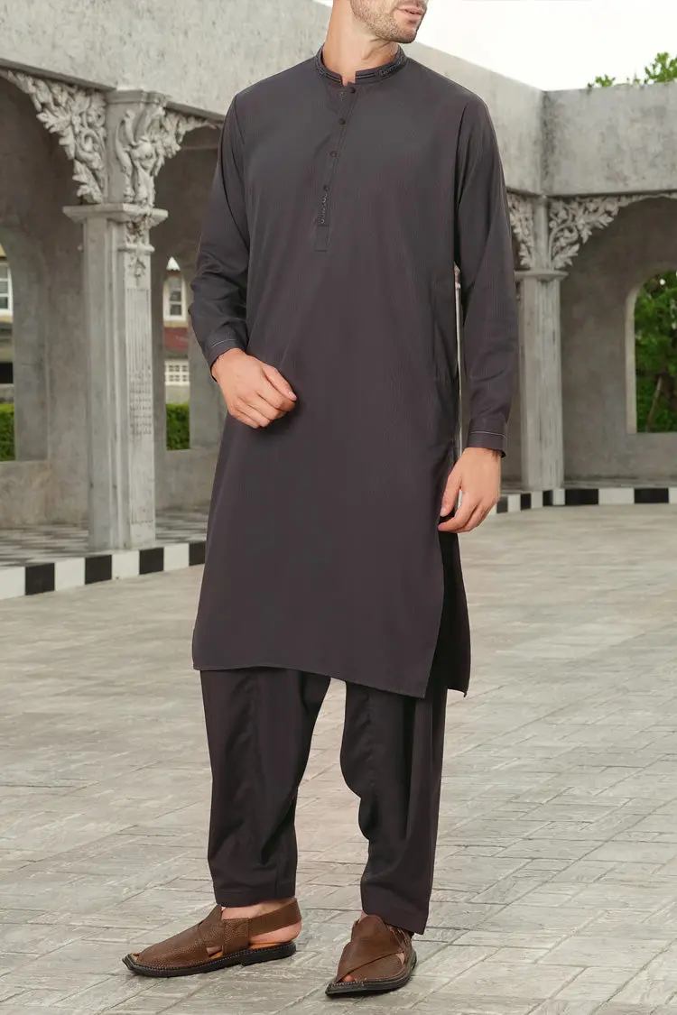 Grey Blended Kameez Shalwar - Al-Ks-2436 1