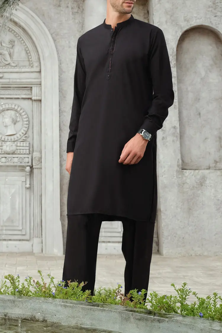 Black Blended Kameez Shalwar - Al-Ks-2440 1
