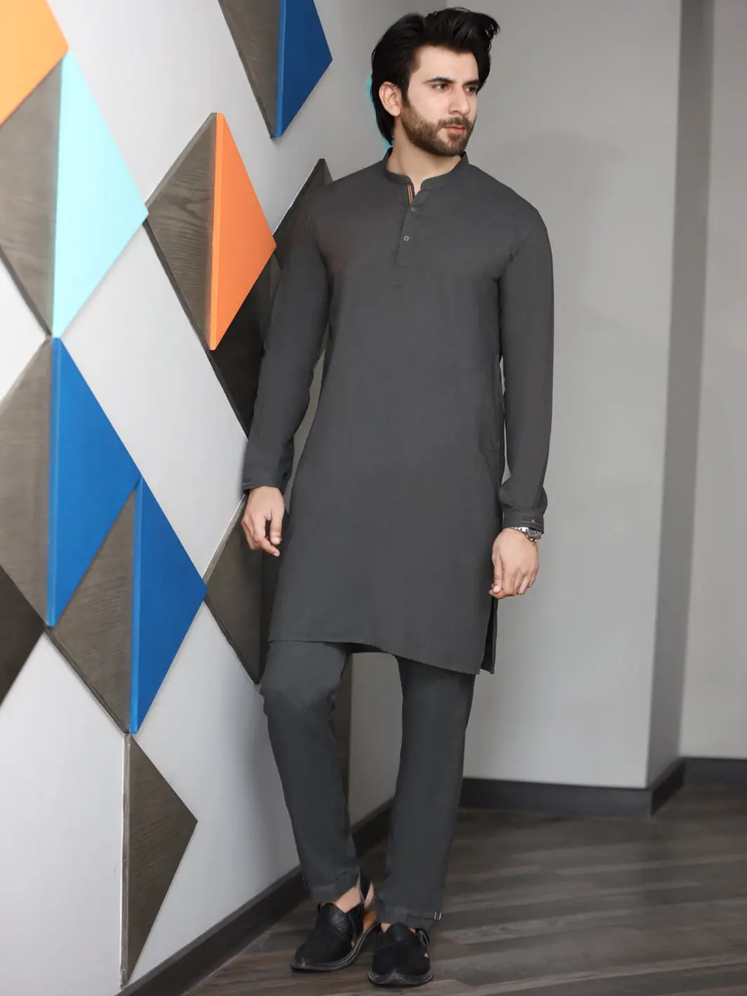 Greyish Green Blended Kurta Pajama - Al-Ks-2448 1