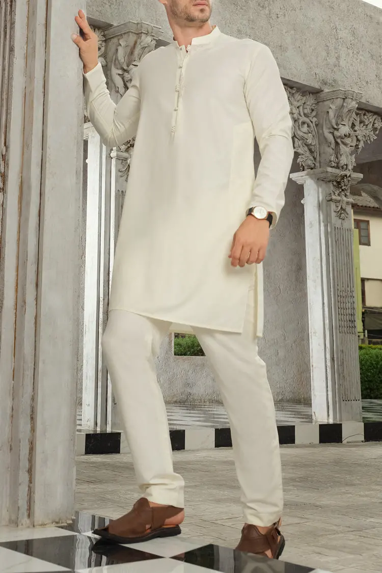 Off White Blended Kurta Pajama - Al-Ks-2463 1