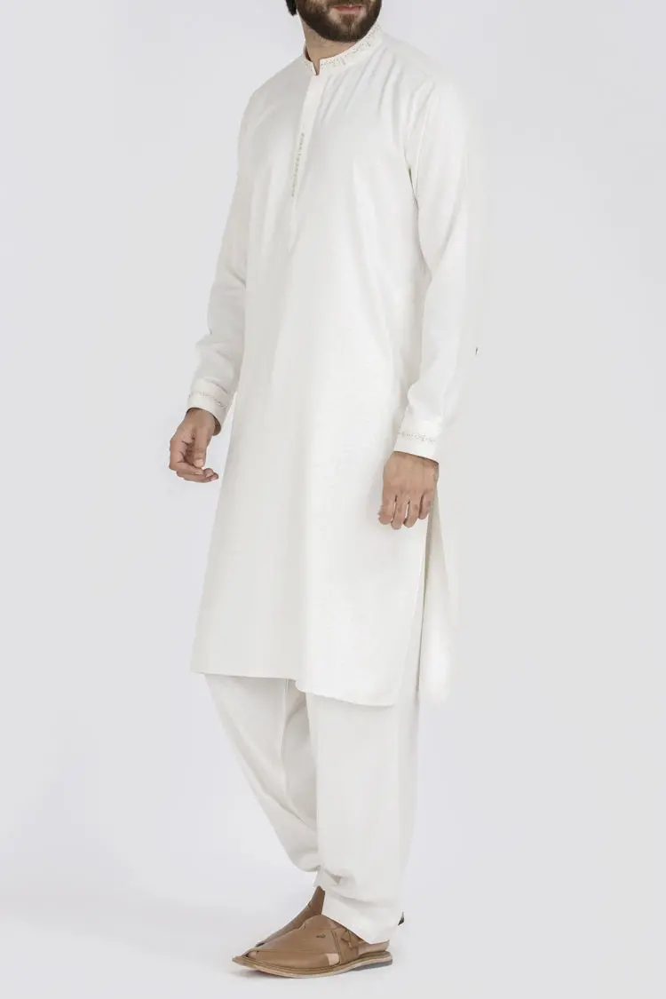 White Blended Kameez Shalwar - Al-Ks-2467 1