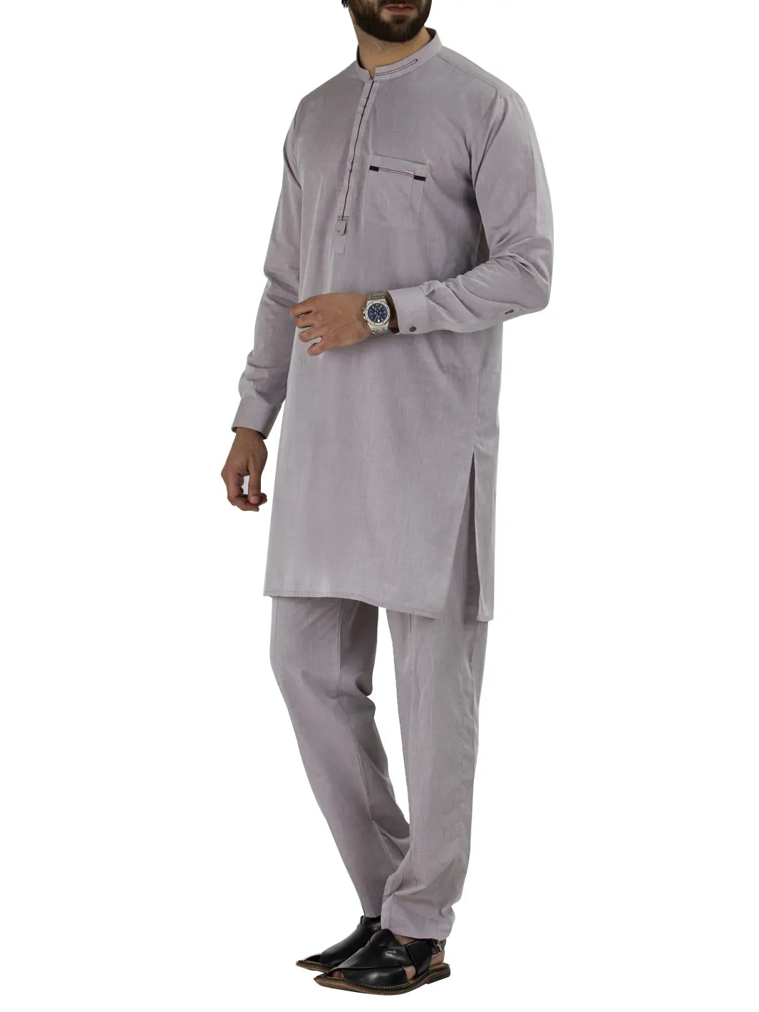 Grey Blended Kurta Pajama - Al-Ks-2473 1