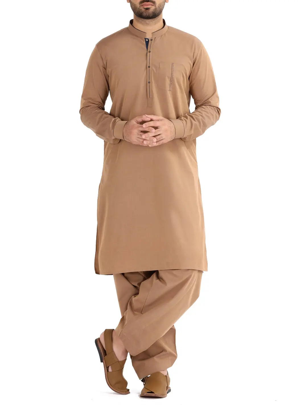 Beige Blended Kameez Shalwar - Al-Ks-2474 1
