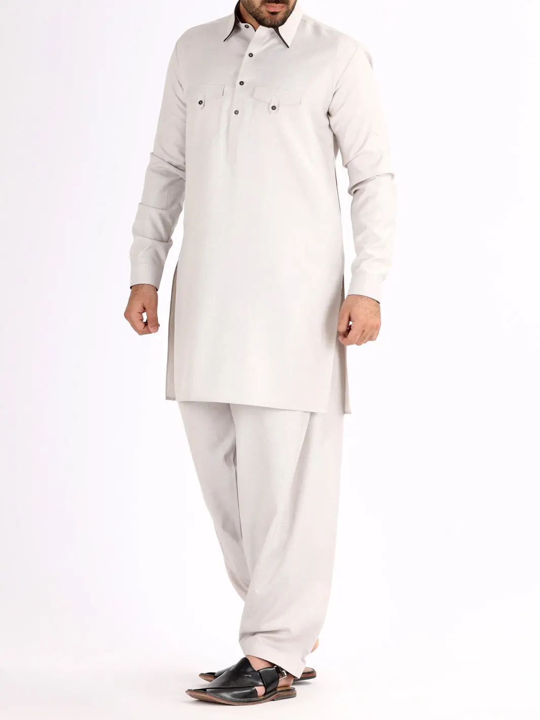 Light Grey Blended Kameez Shalwar - Al-Ks-2475 1