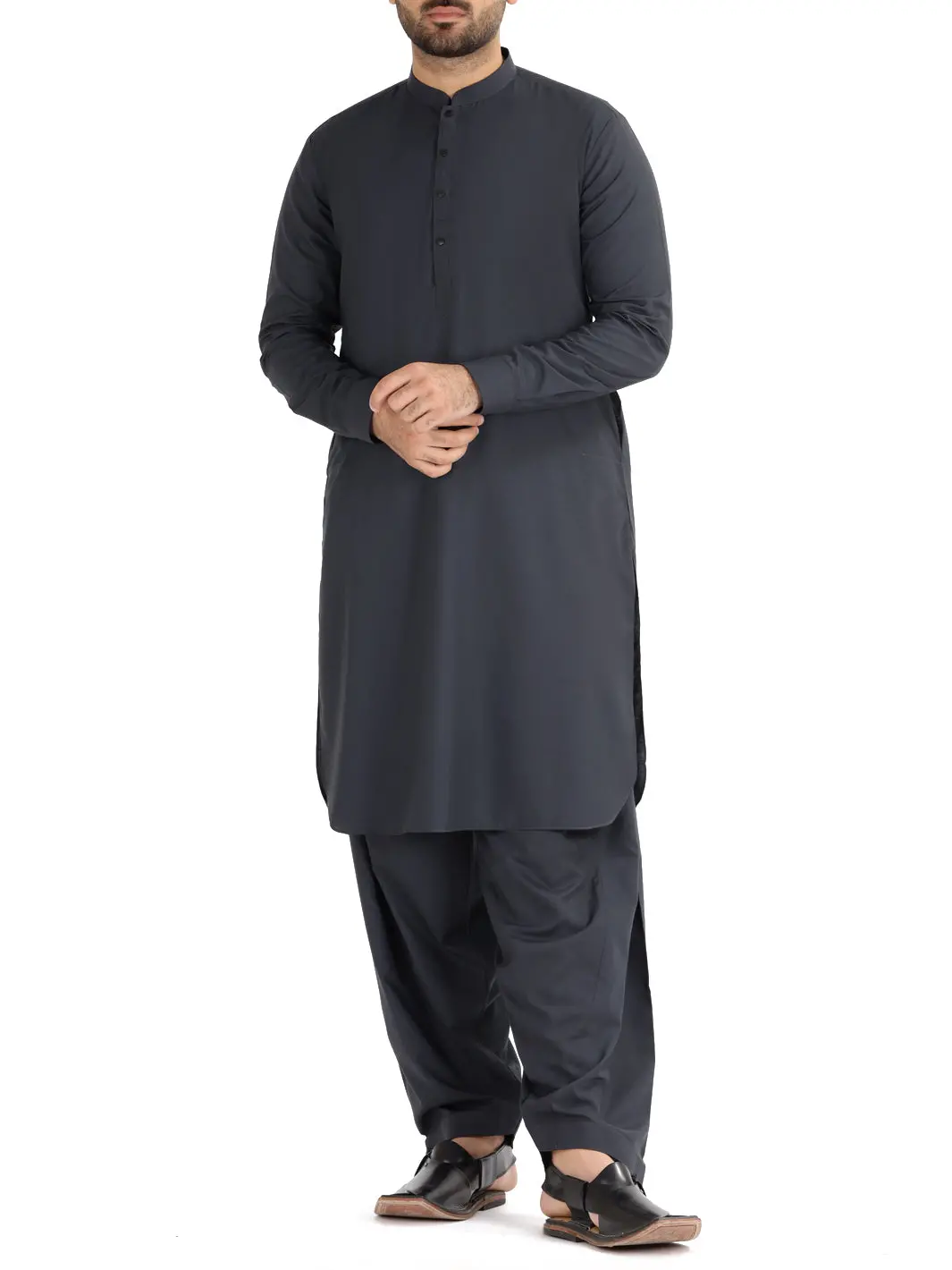 Charcoal Grey Blended Kameez Shalwar - Al-Ks-2478 1