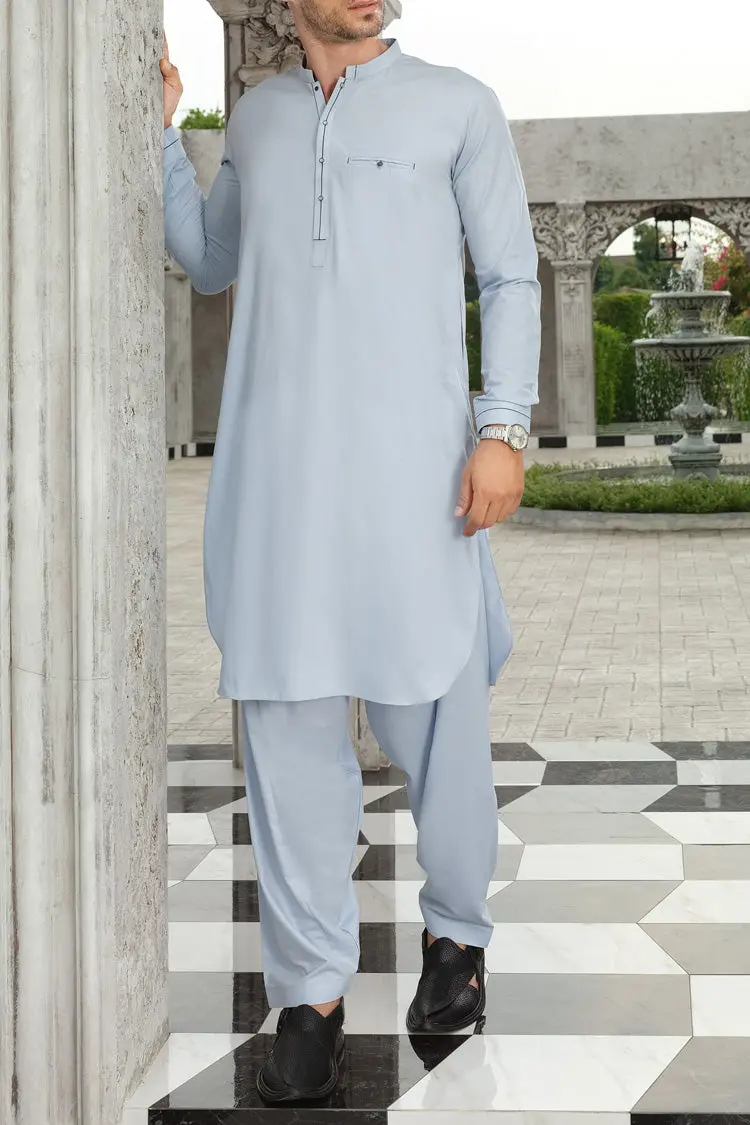 Light Blue Blended Kameez Shalwar - Al-Ks-2479 1