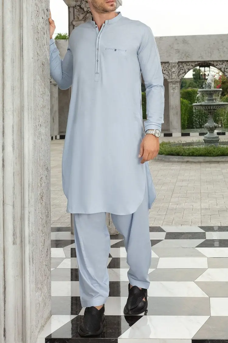 Light Blue Blended Kameez Shalwar - Al-Ks-2479-R1 1