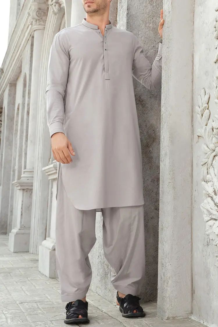 Light Grey Blended Kameez Shalwar - Al-Ks-2480 1