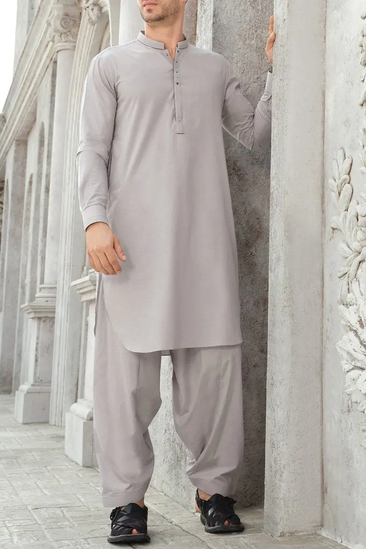Light Grey Blended Kameez Shalwar - Al-Ks-2480-R1 1