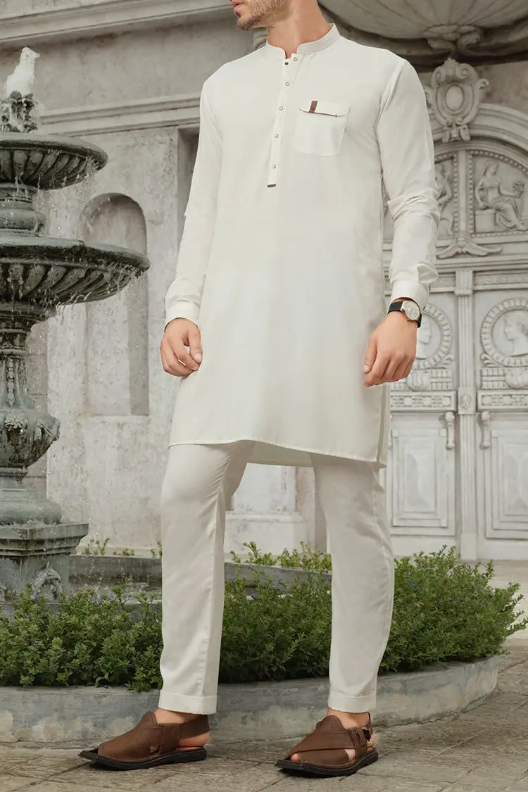 White Blended Kurta Pajama - Al-Ks-2484 1