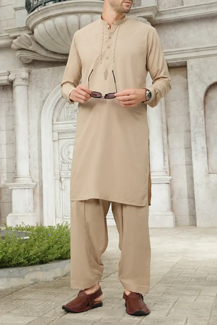 Fawn Blended Kameez Shalwar - Al-Ks-2487 1