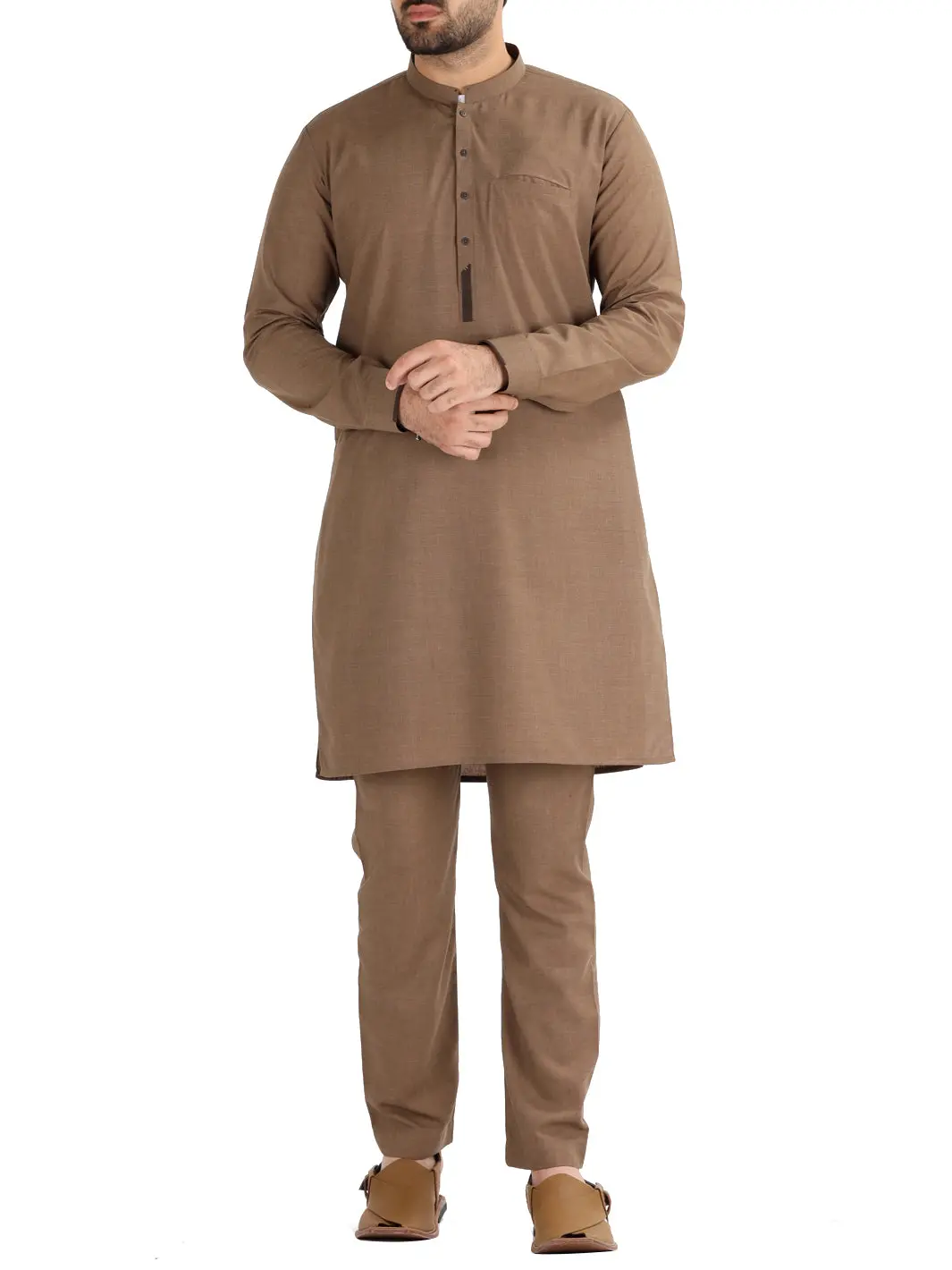Brown Blended Kurta Pajama - Al-Ks-2490 1