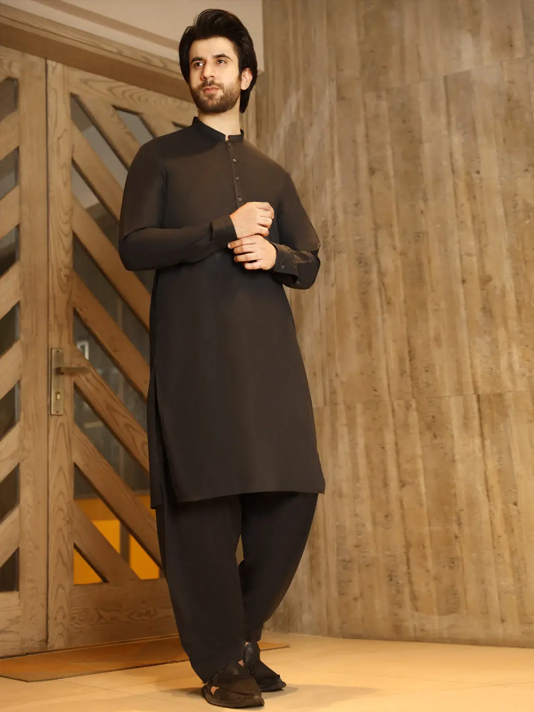 Black Cotton Kameez Shalwar - Al-Ks-2496 1