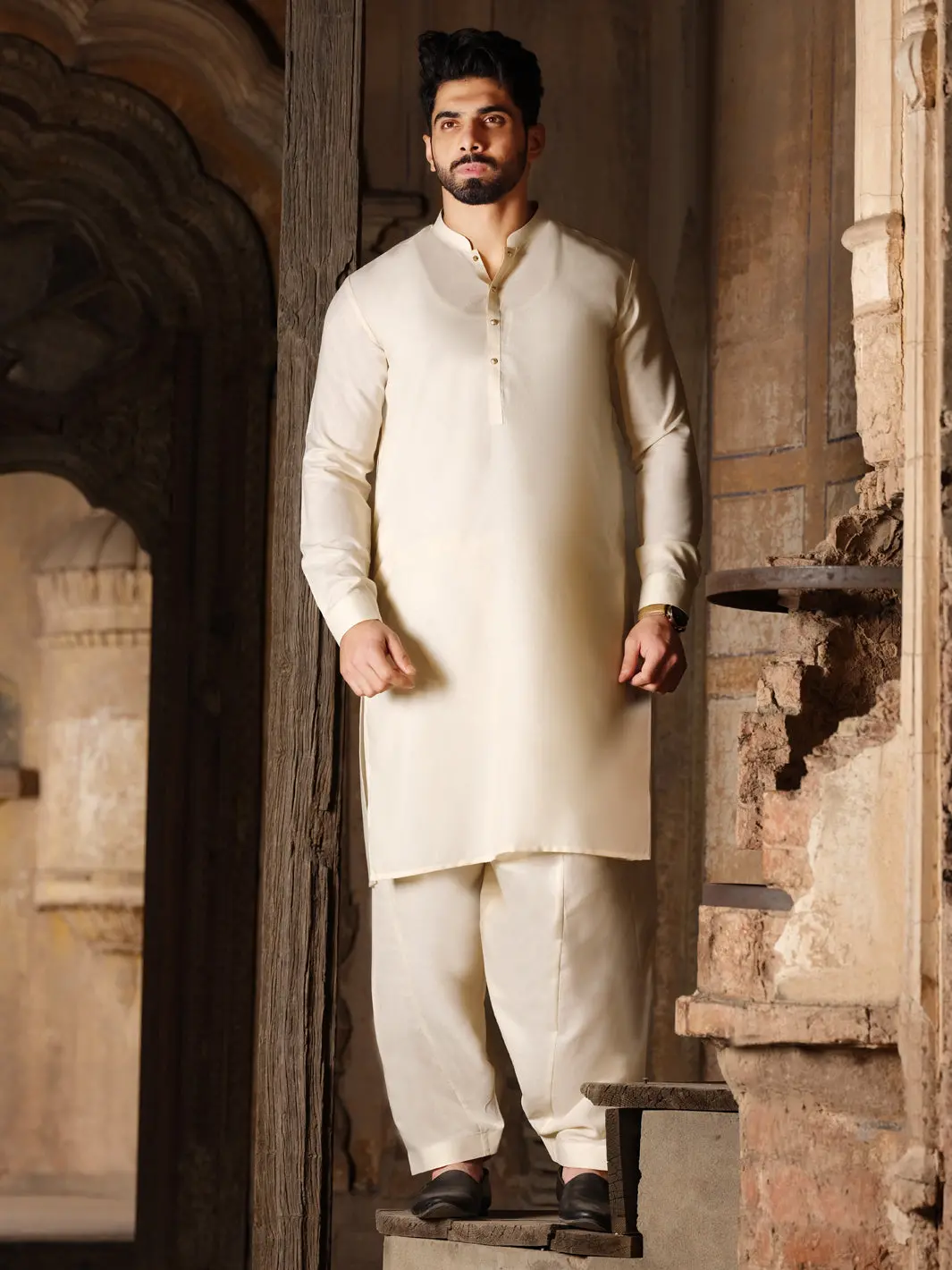 Off White Blended Kameez Shalwar - Al-Ks-2500 1
