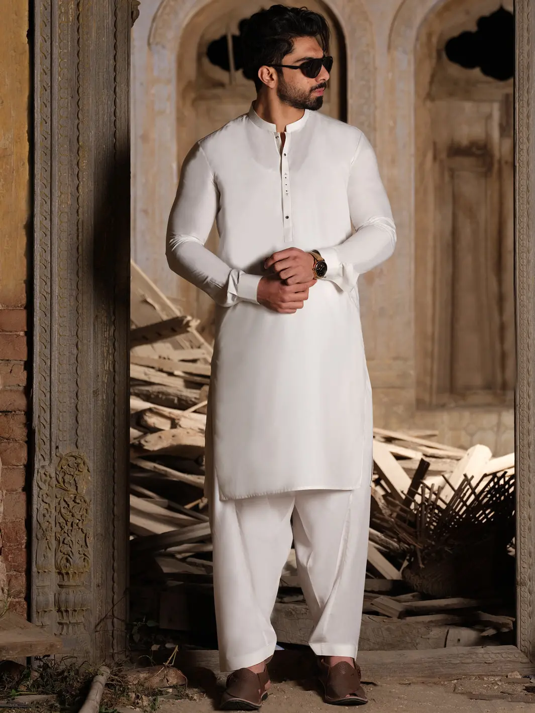 White Blended Kameez Shalwar - Al-Ks-2508 1