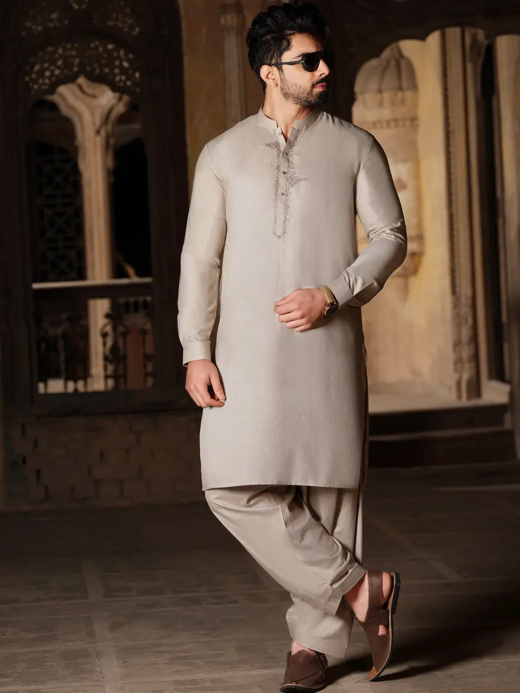 Light Grey Blended Kameez Shalwar - Al-Ks-2511 1