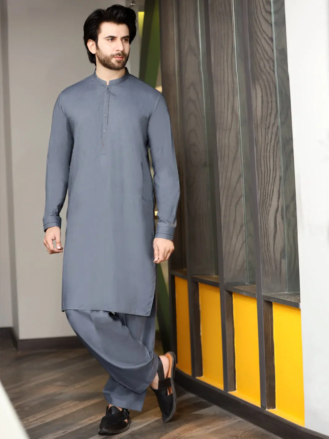 Grey Blended Kameez Shalwar - Al-Ks-2512 1