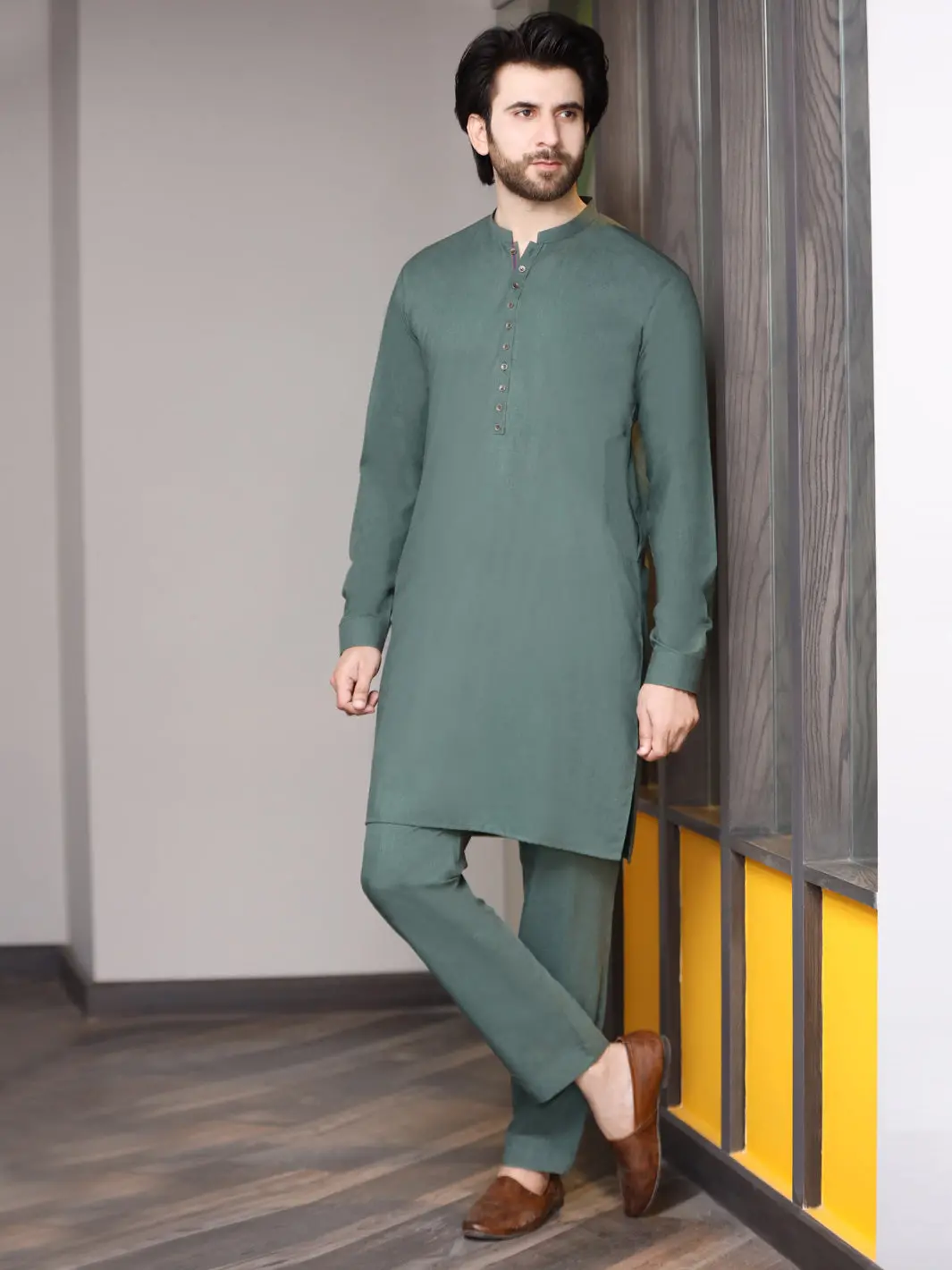 Green Blended Kurta Pajama - Al-Ks-2516 1