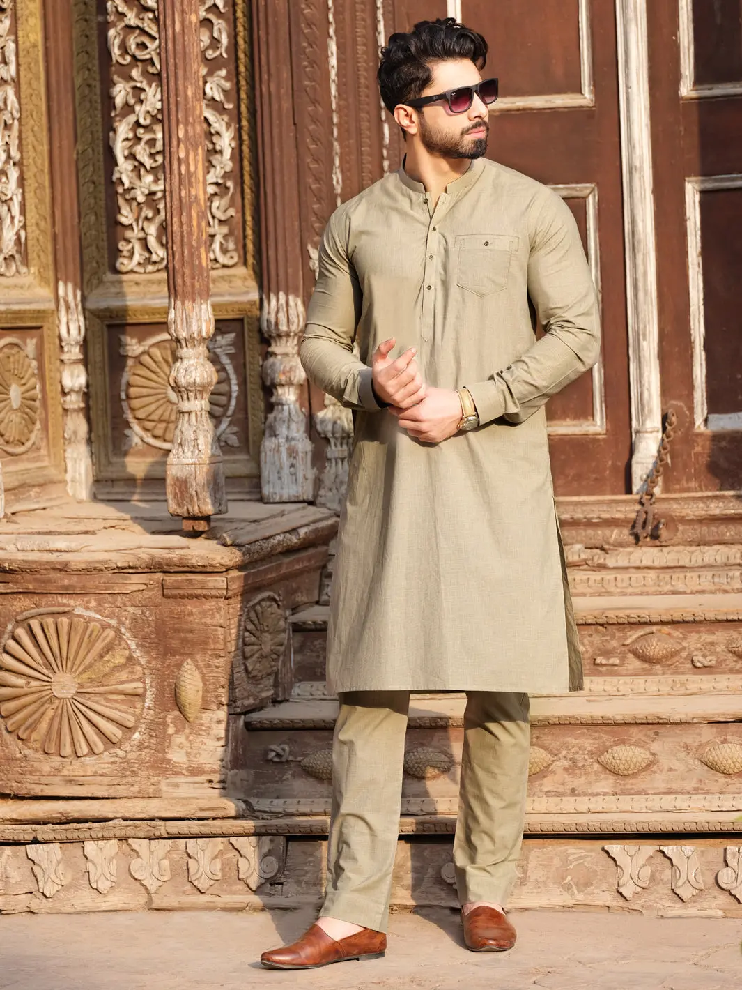 Sand Cotton Kurta Pajama - Al-Ks-2518 1