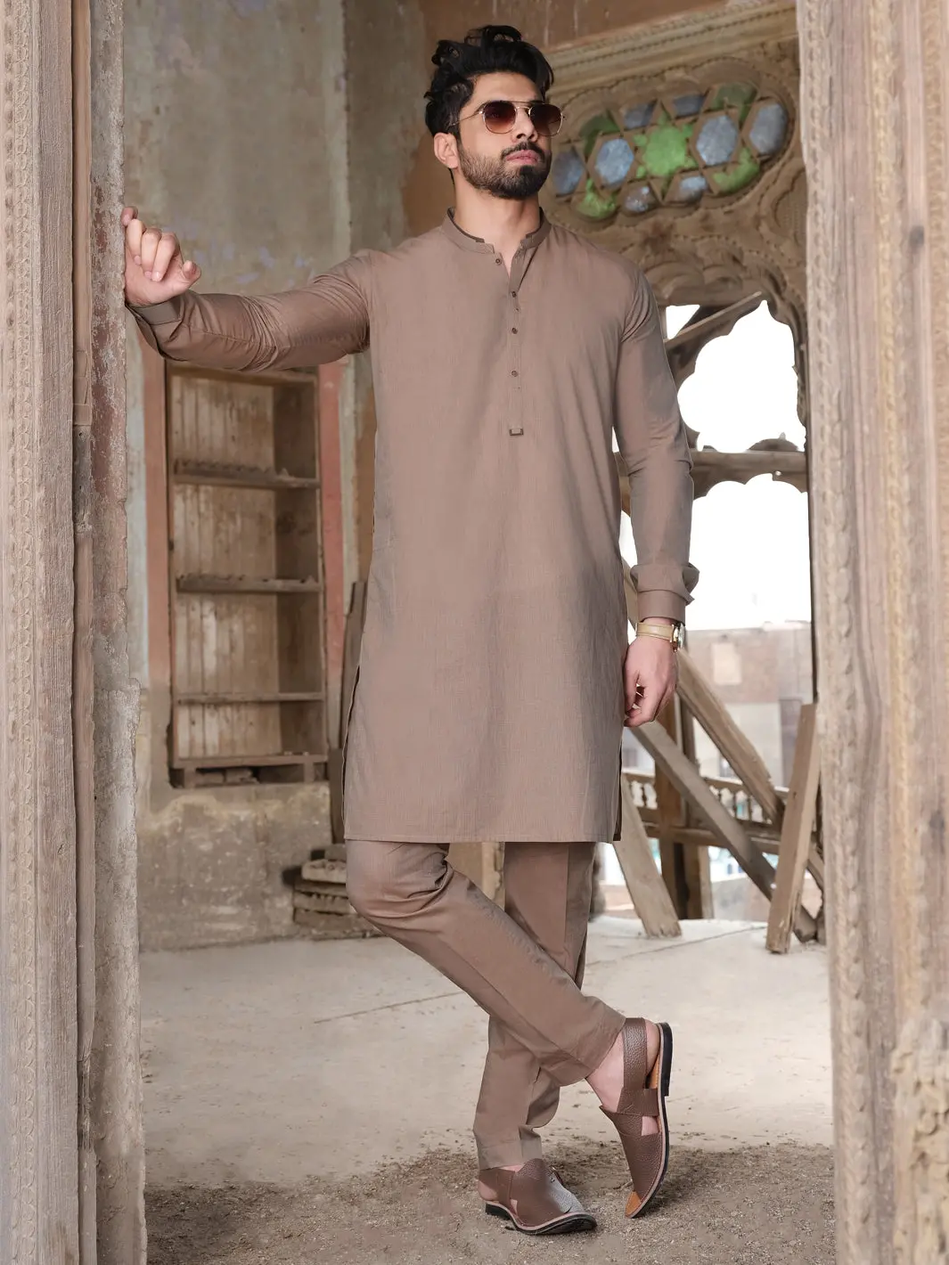 Brown Blended Kurta Pajama - Al-Ks-2521 1