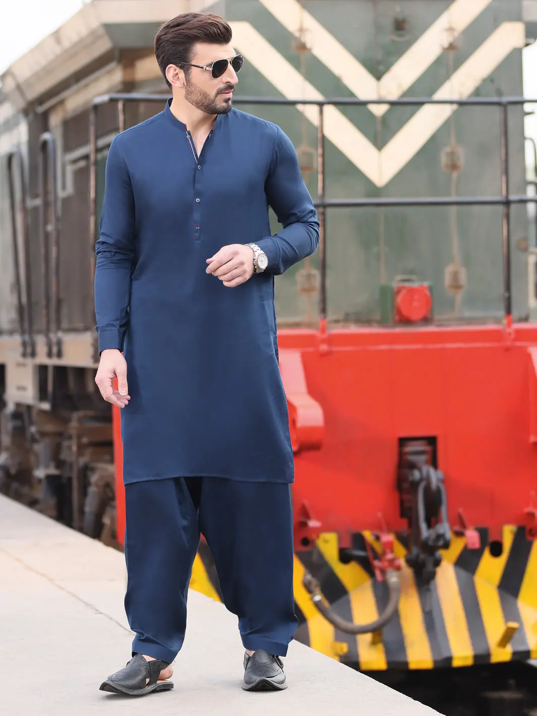 Navy Blue Cotton Kameez Shalwar - Al-Ks-2527 1