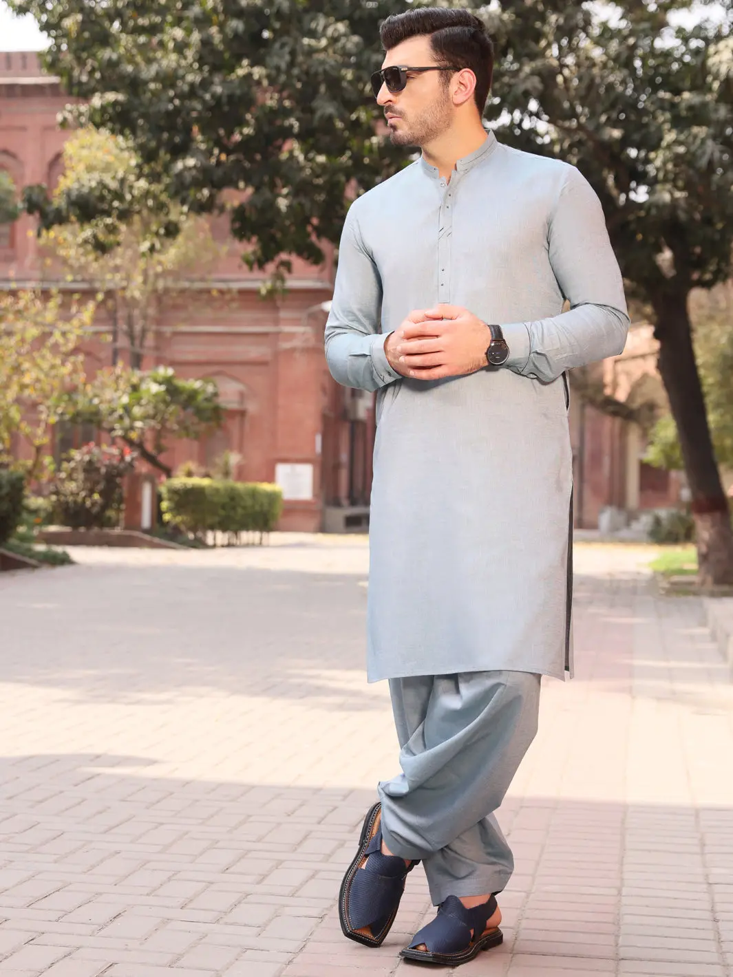 Light Blue Cotton Kameez Shalwar - Al-Ks-2530 1