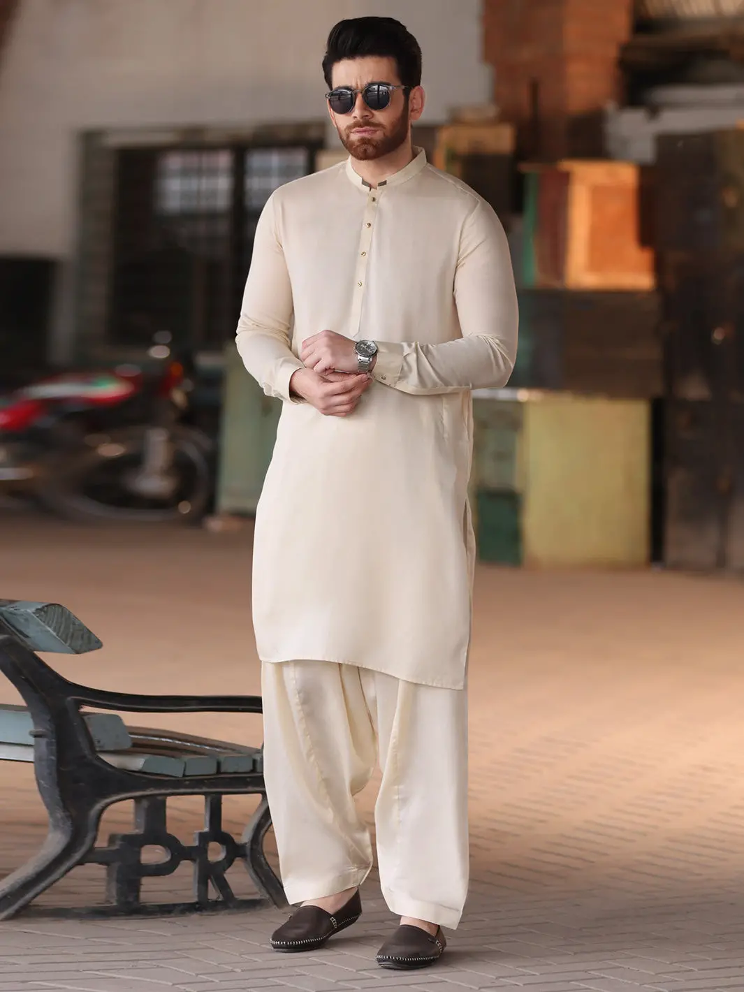 Cream Cotton Kameez Shalwar - Al-Ks-2532 1