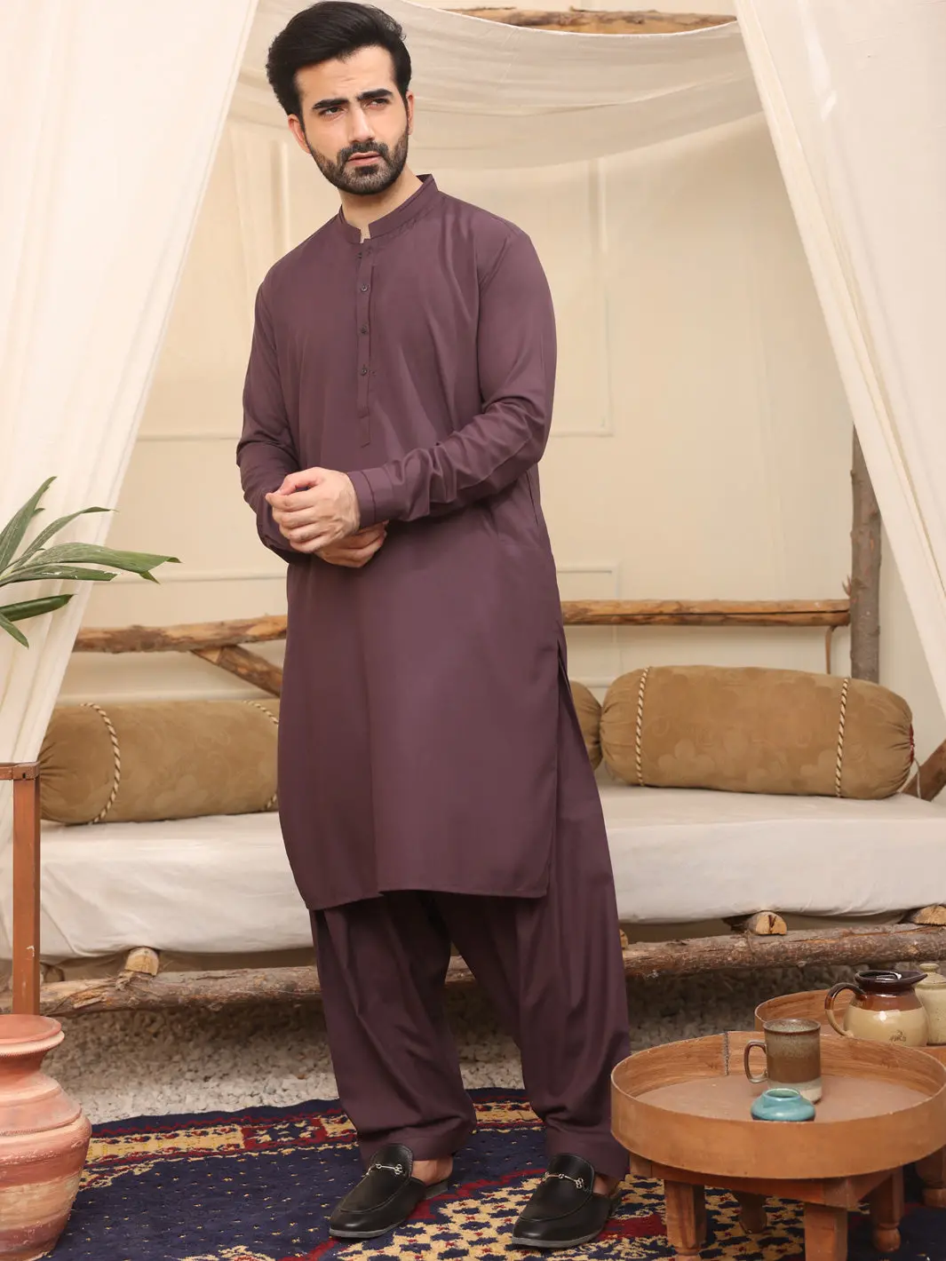 Purple Blended Kameez Shalwar - Al-Ks-2541 1