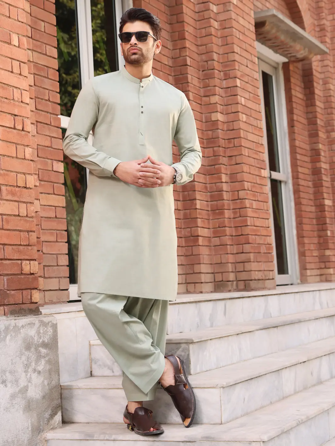 Light Green Cotton Kameez Shalwar - Al-Ks-2551 1