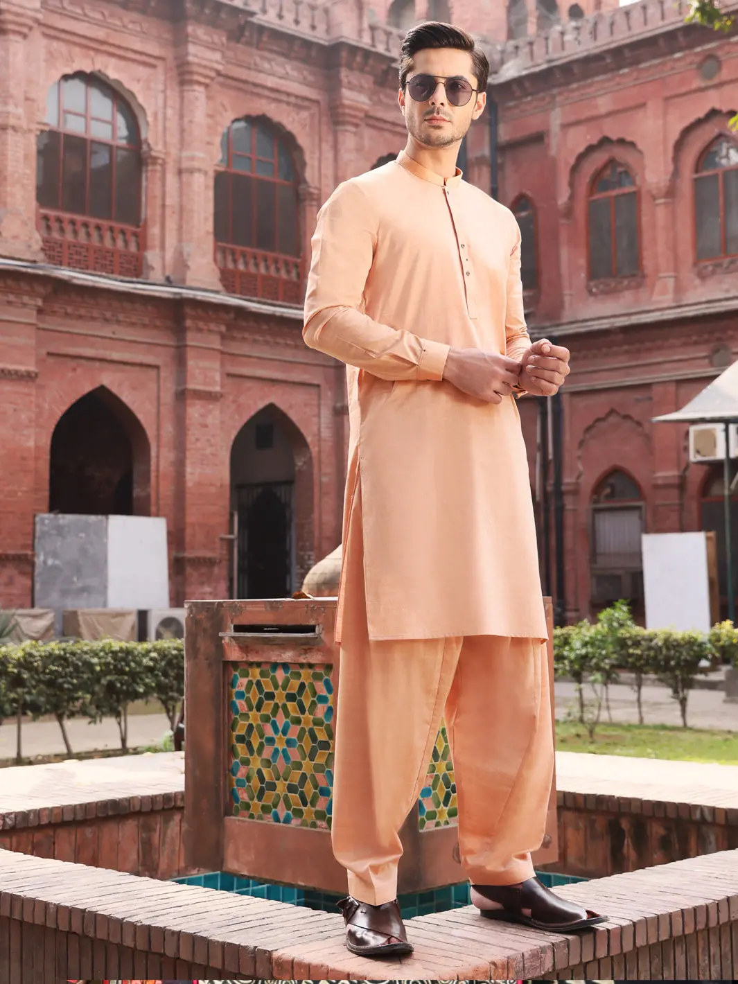 Peach Cotton Kameez Shalwar - Al-Ks-2568 1