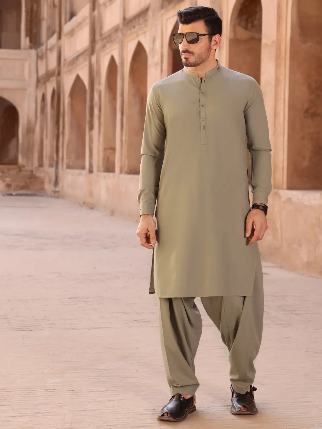 Grey Blended Kameez Shalwar - Al-Ks-2578 1