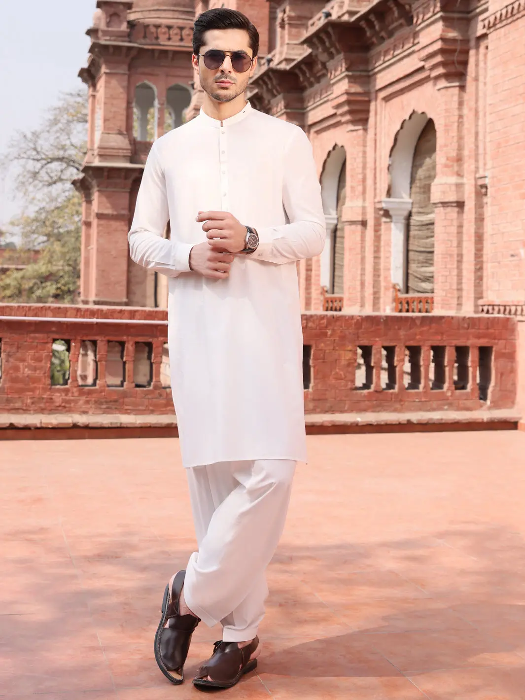 White Blended Kameez Shalwar - Al-Ks-2585 1