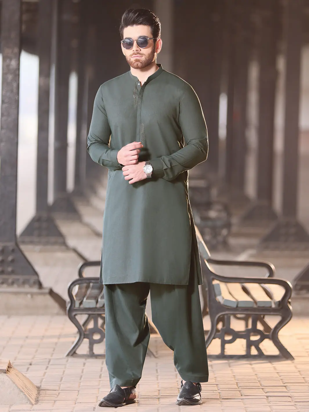 Green Blended Kameez Shalwar - Al-Ks-2586 1