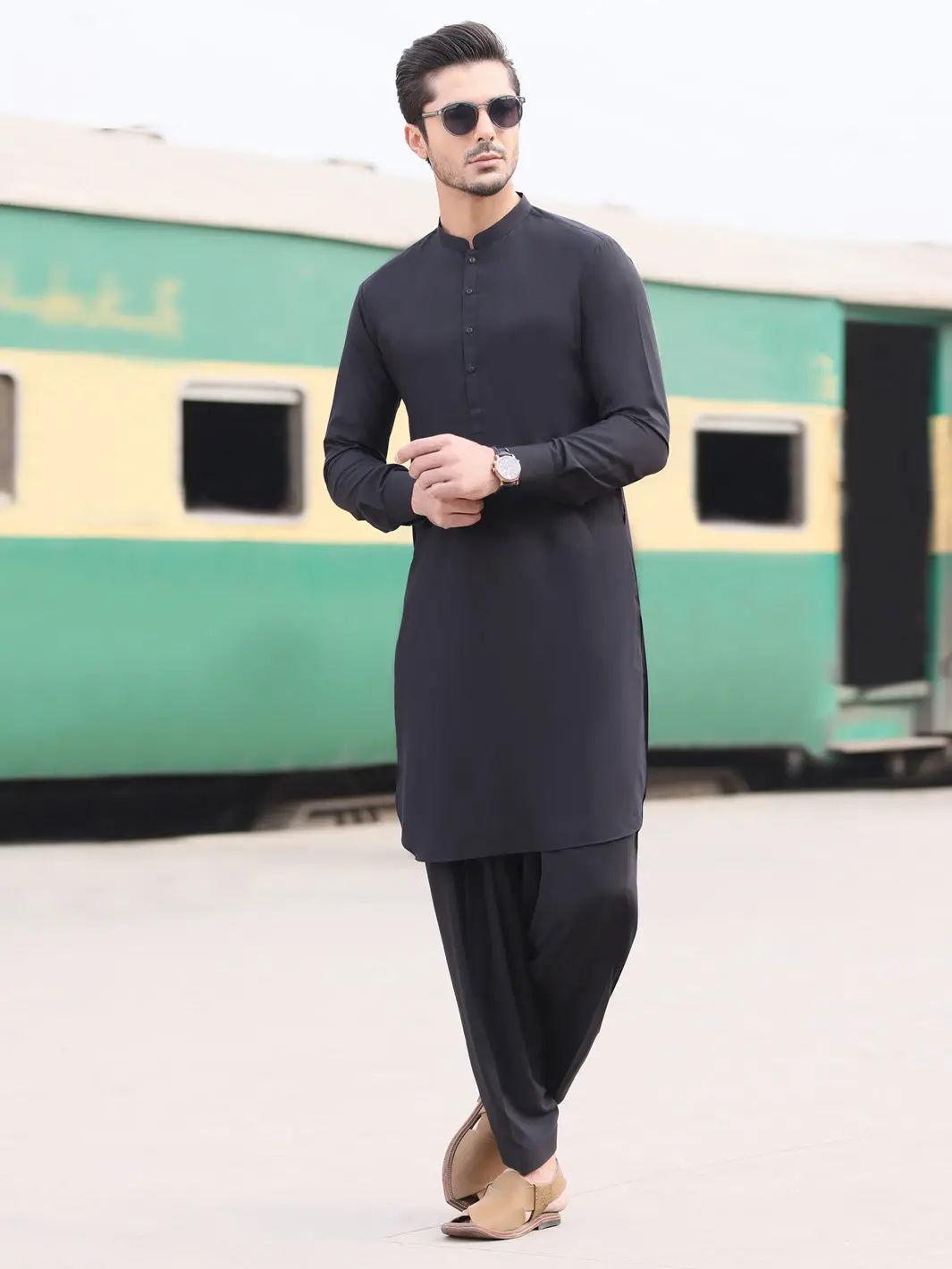 Black Blended Kameez Shalwar - Al-Ks-2587 1
