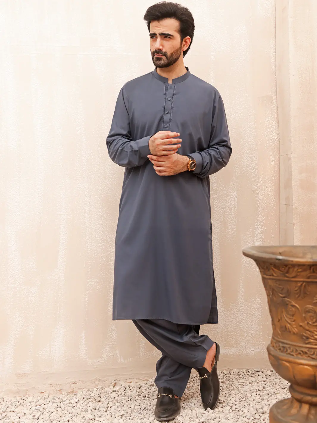 Grey Blended Kameez Shalwar - Al-Ks-2591A 1