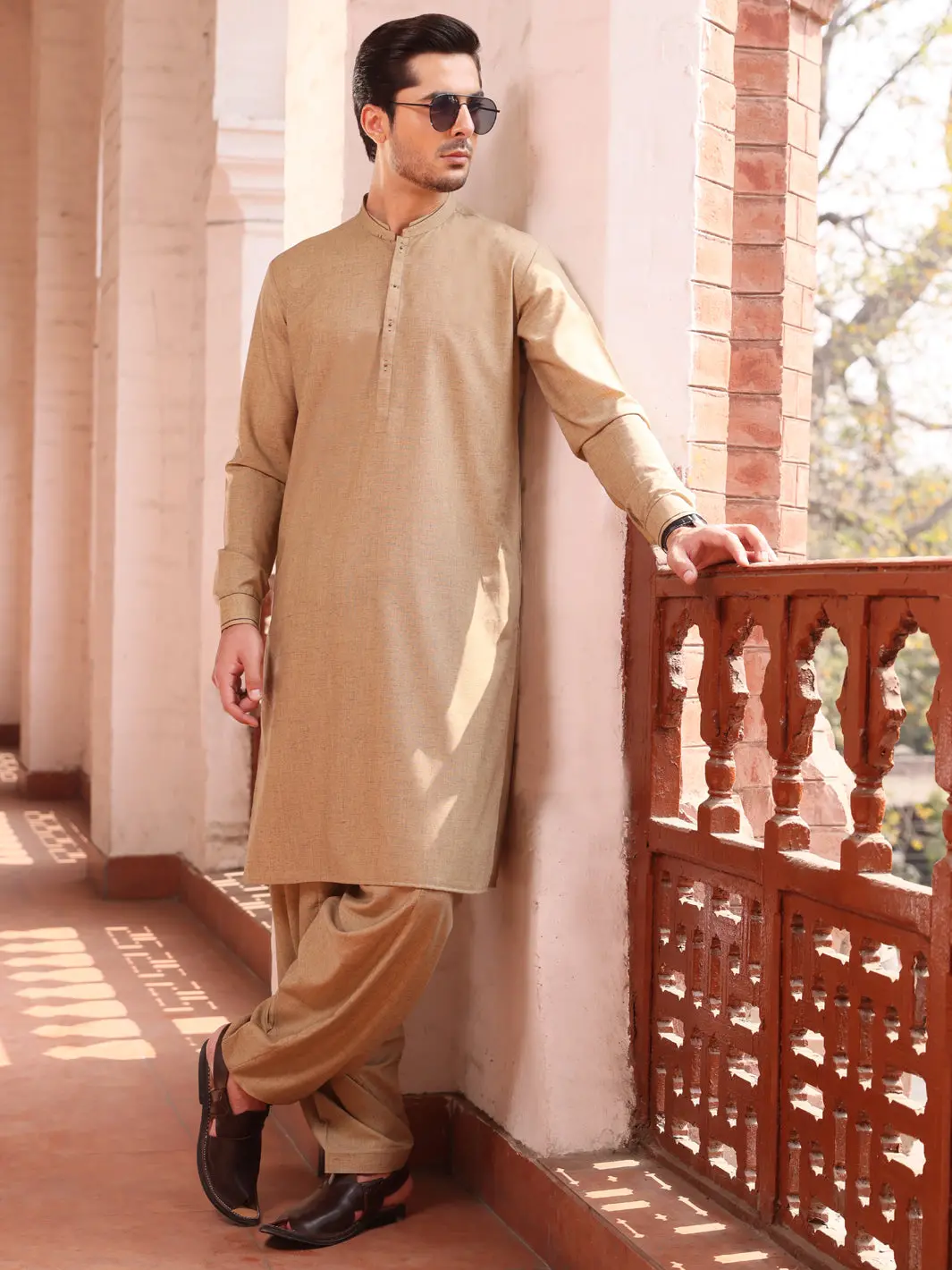 Beige Blended Kameez Shalwar - Al-Ks-2595 1
