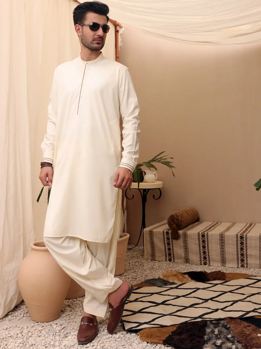 Off White Blended Kameez Shalwar - Al-Ks-2611 1