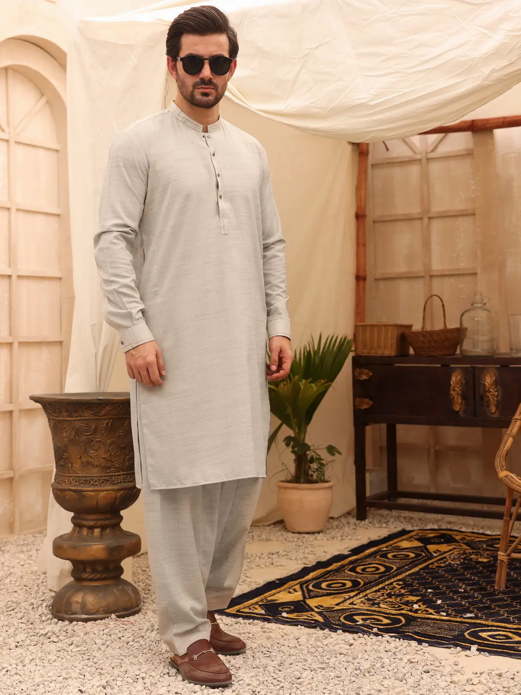 Light Grey Blended Kameez Shalwar - Al-Ks-2621 1