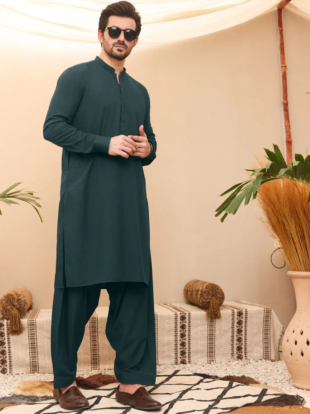 Green Blended Kameez Shalwar - Al-Ks-2622 1