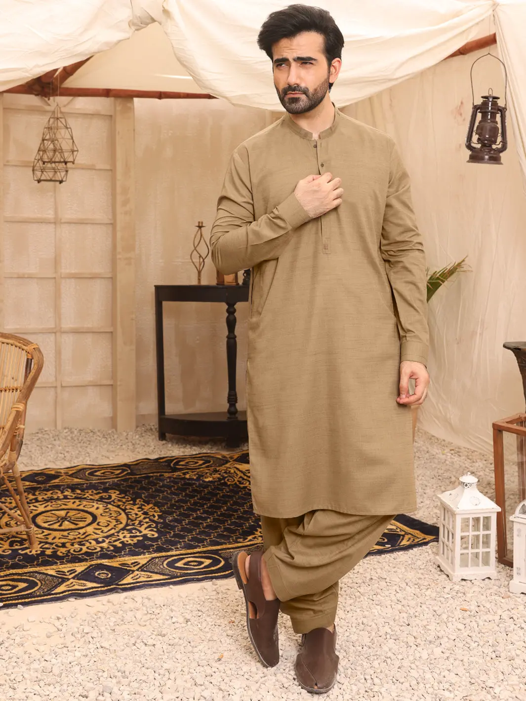 Light Green Blended Kameez Shalwar - Al-Ks-2625 1