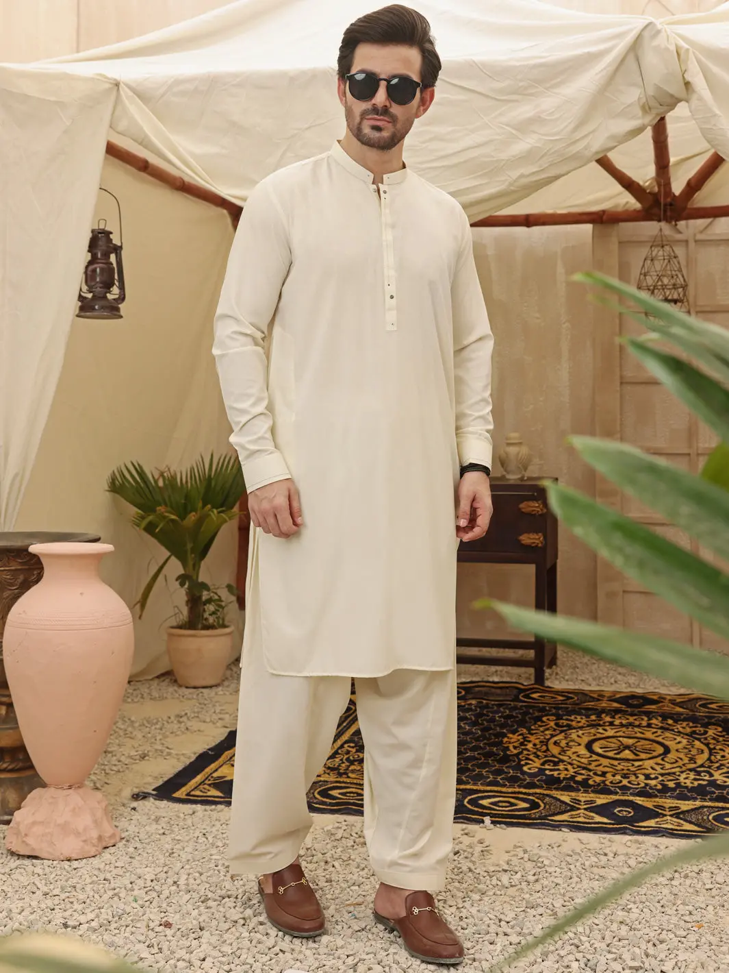 Off White Blended Kameez Shalwar - Al-Ks-2626 1